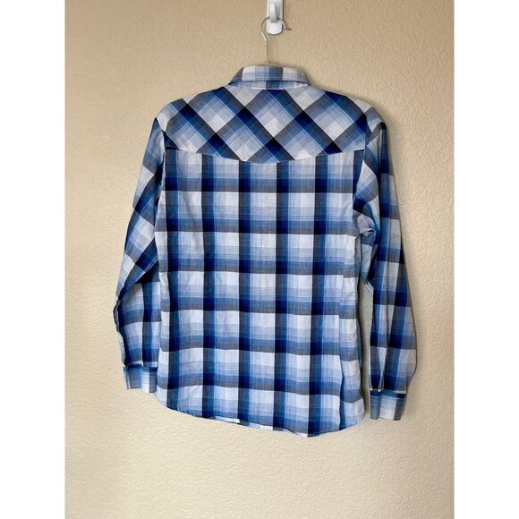 Roper Youth XL Pearl Snap Plaid Blue Long Sleeved - Picture 4 of 7